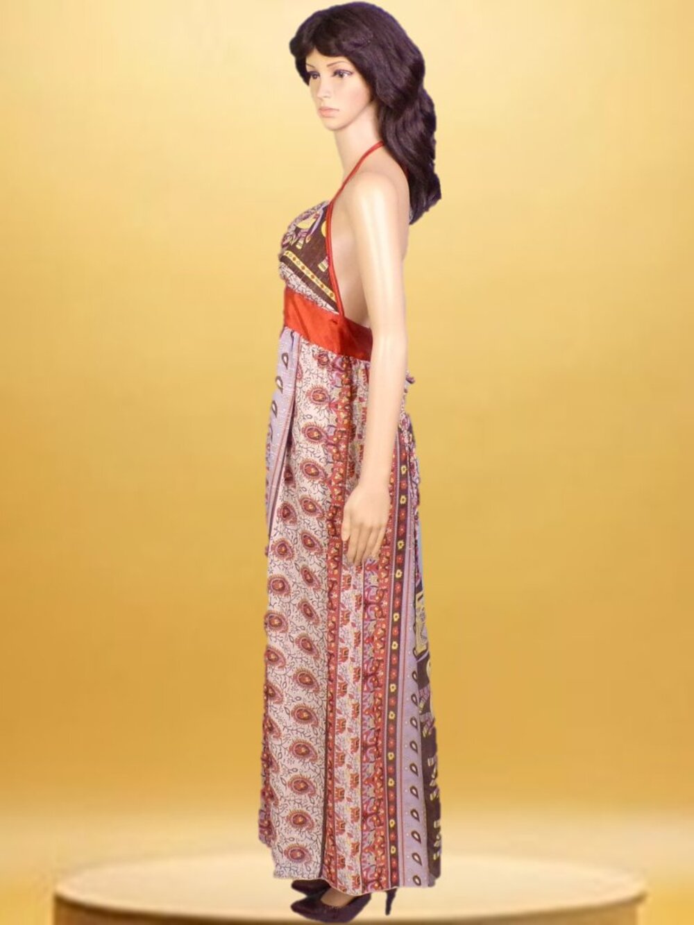 TRICIA FIX size S multicolor elephant-theme off-the-shouldr fit/flare maxi dress - Picture 7 of 14